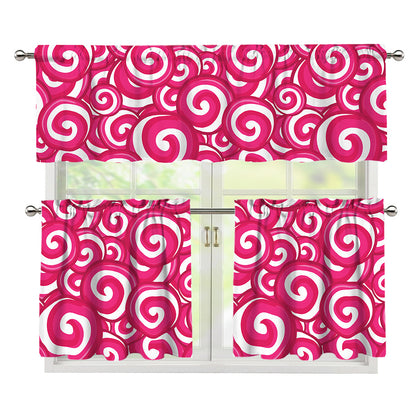 Pink Lollipop Candy Pattern Print 3 Piece Kitchen Curtains