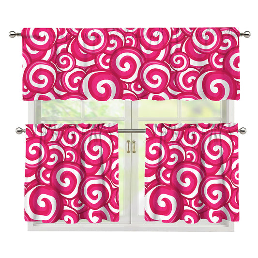 Pink Lollipop Candy Pattern Print 3 Piece Kitchen Curtains