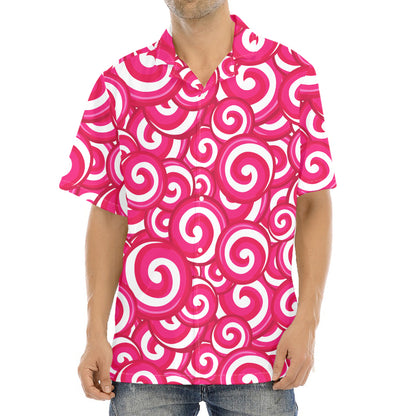 Pink Lollipop Candy Pattern Print Aloha Shirt