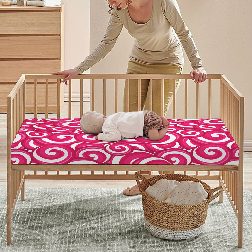 Pink Lollipop Candy Pattern Print Baby Crib Sheet