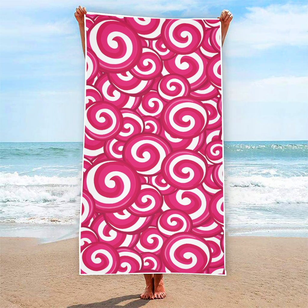 Pink Lollipop Candy Pattern Print Beach Towel