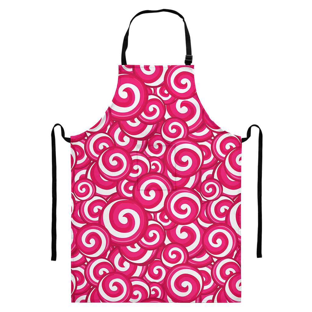Pink Lollipop Candy Pattern Print Bib Apron With Pocket