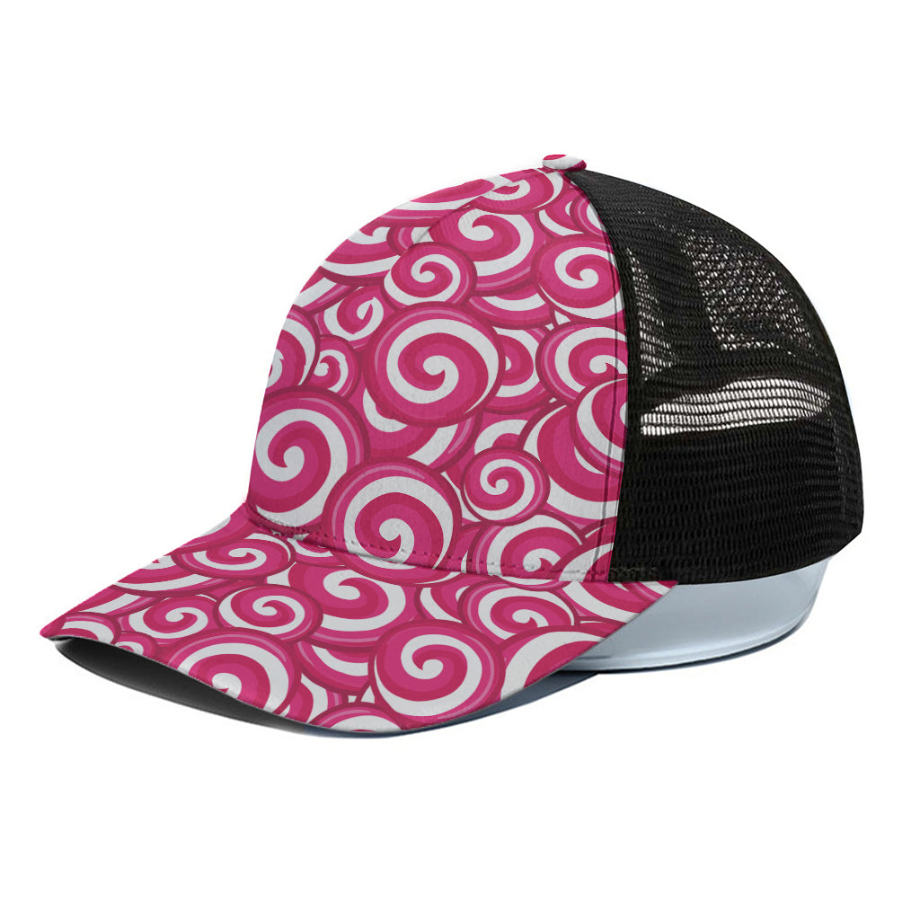 Pink Lollipop Candy Pattern Print Black Mesh Trucker Cap