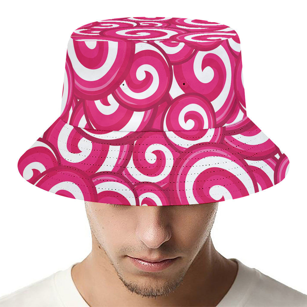 Pink Lollipop Candy Pattern Print Bucket Hat