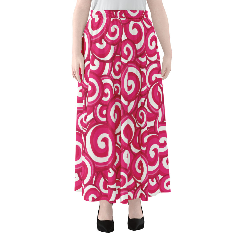 Pink Lollipop Candy Pattern Print Chiffon Maxi Skirt