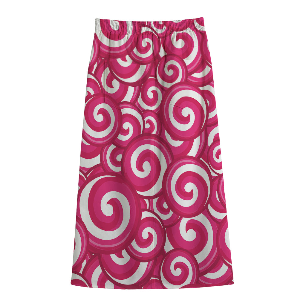 Pink Lollipop Candy Pattern Print Cotton Front Slit Maxi Skirt