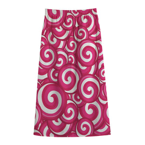 Pink Lollipop Candy Pattern Print Cotton Front Slit Maxi Skirt