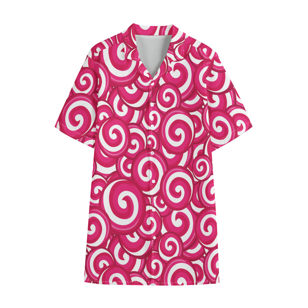 Pink Lollipop Candy Pattern Print Cotton Hawaiian Shirt