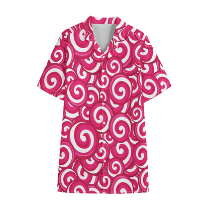 Pink Lollipop Candy Pattern Print Cotton Hawaiian Shirt