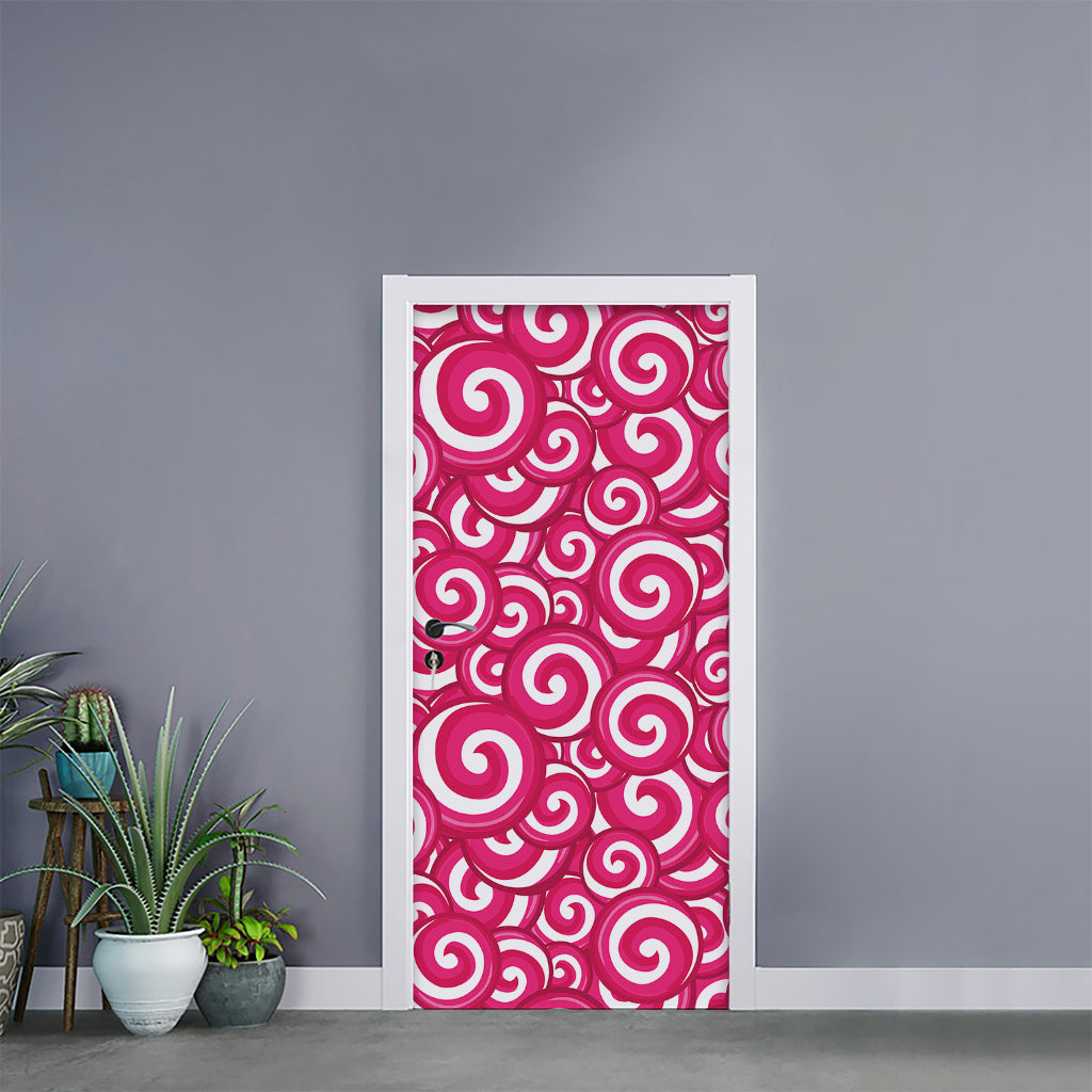 Pink Lollipop Candy Pattern Print Door Sticker