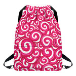Pink Lollipop Candy Pattern Print Drawstring Backpack