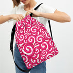 Pink Lollipop Candy Pattern Print Drawstring Backpack