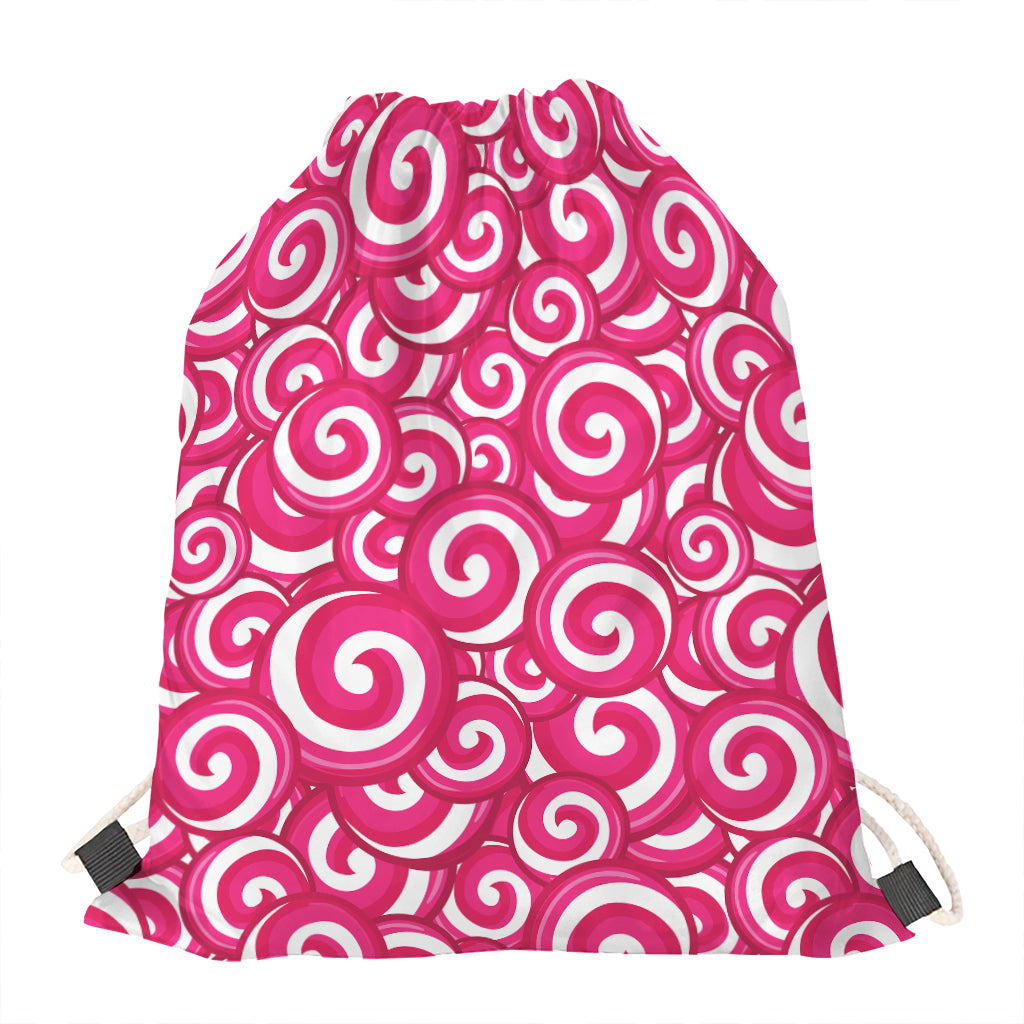 Pink Lollipop Candy Pattern Print Drawstring Bag