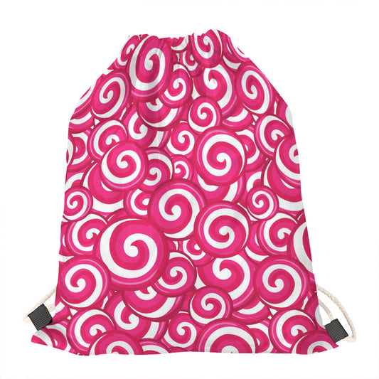 Pink Lollipop Candy Pattern Print Drawstring Bag