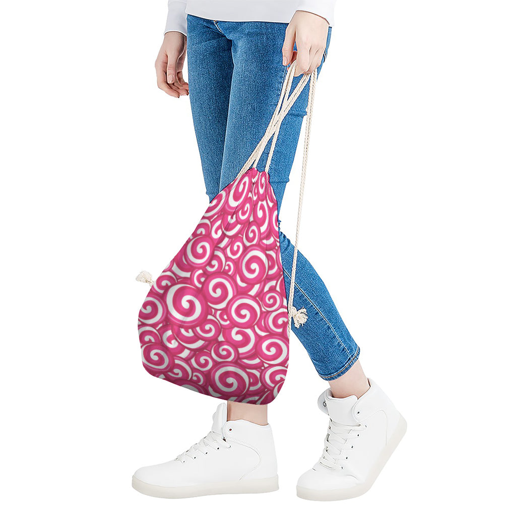 Pink Lollipop Candy Pattern Print Drawstring Bag