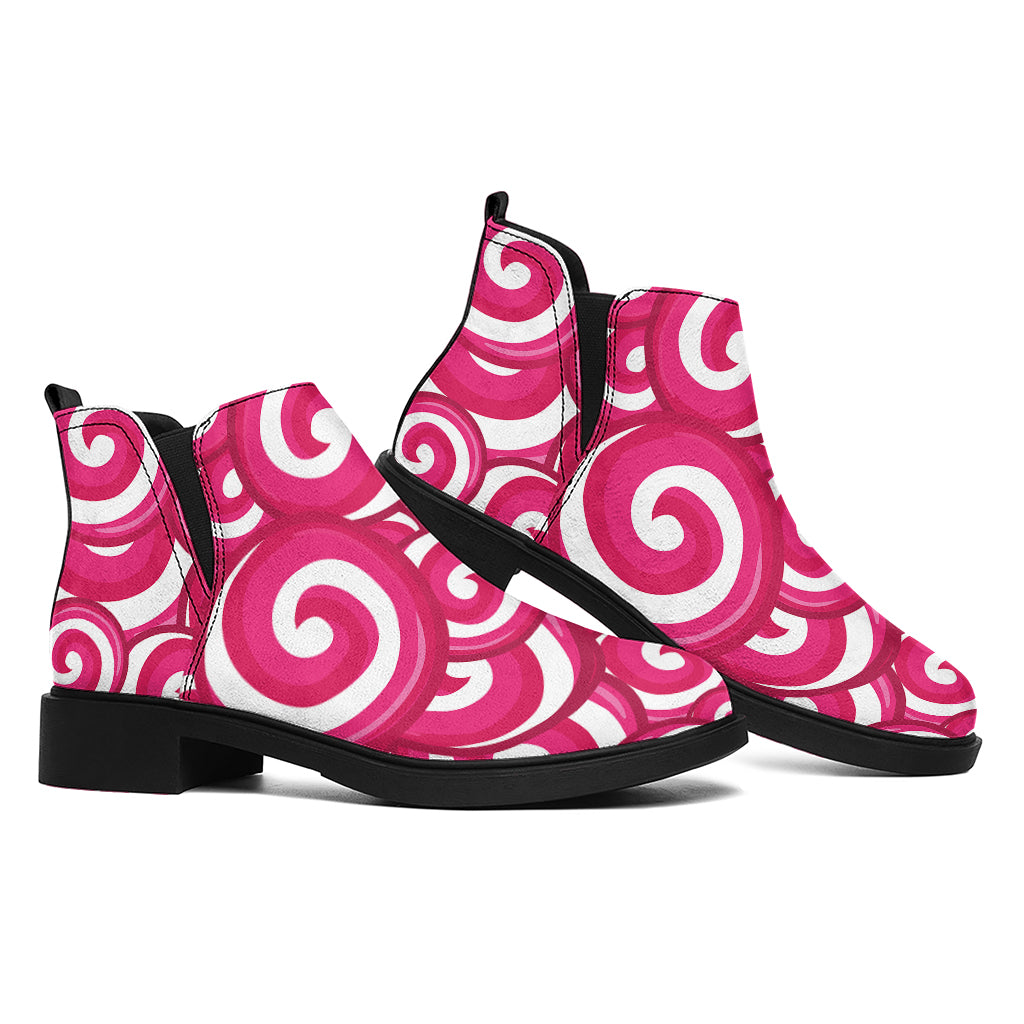 Pink Lollipop Candy Pattern Print Flat Ankle Boots