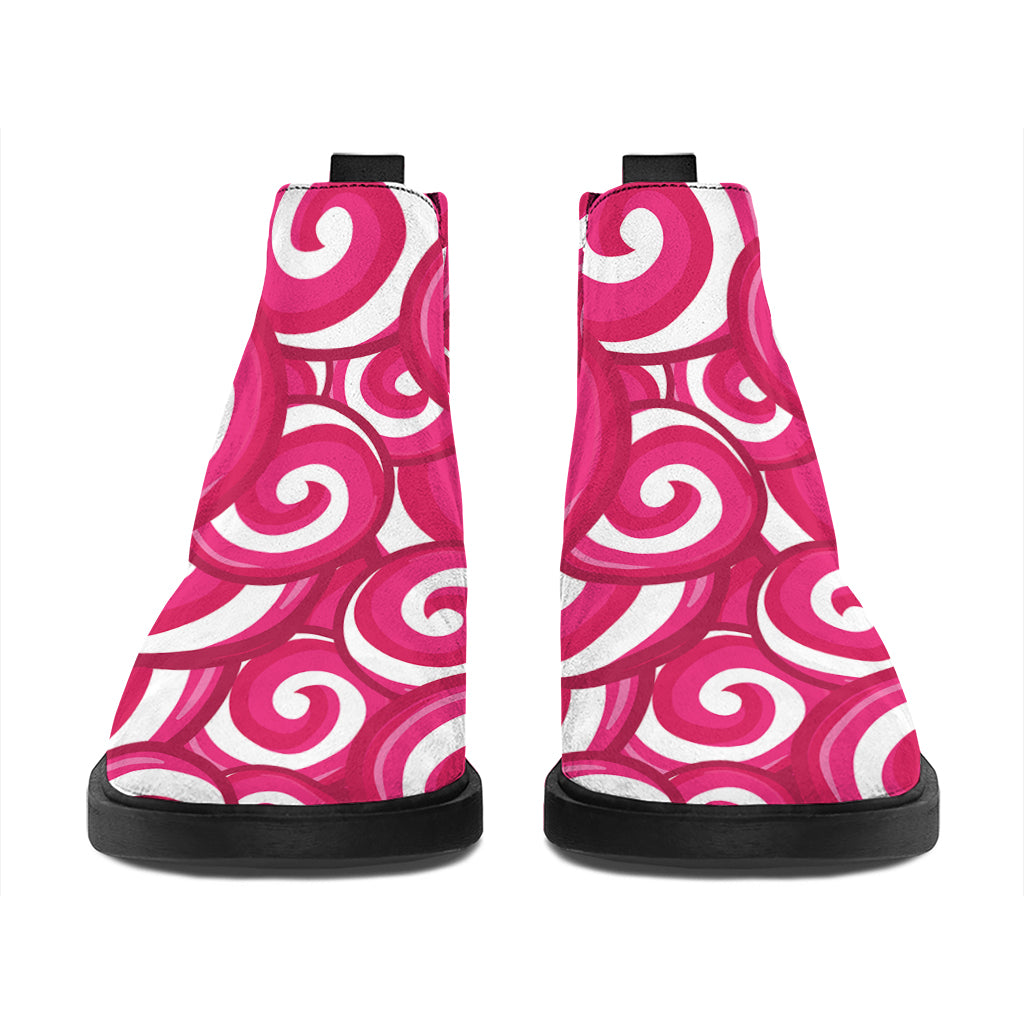 Pink Lollipop Candy Pattern Print Flat Ankle Boots