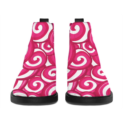 Pink Lollipop Candy Pattern Print Flat Ankle Boots