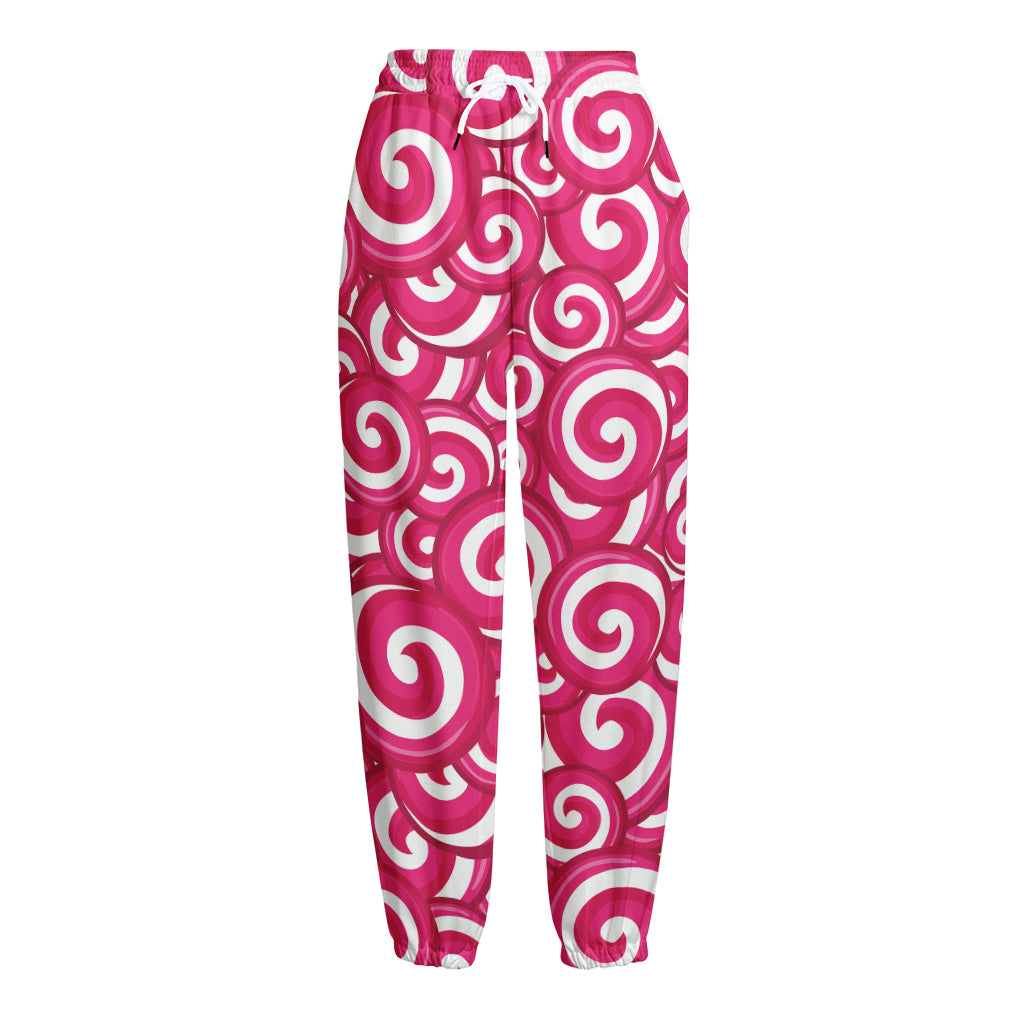 Pink Lollipop Candy Pattern Print Fleece Lined Knit Pants