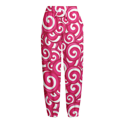 Pink Lollipop Candy Pattern Print Fleece Lined Knit Pants