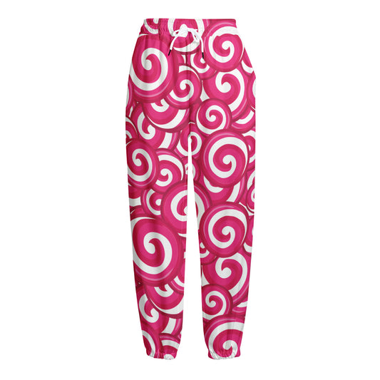 Pink Lollipop Candy Pattern Print Fleece Lined Knit Pants