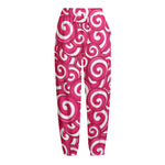 Pink Lollipop Candy Pattern Print Fleece Lined Knit Pants