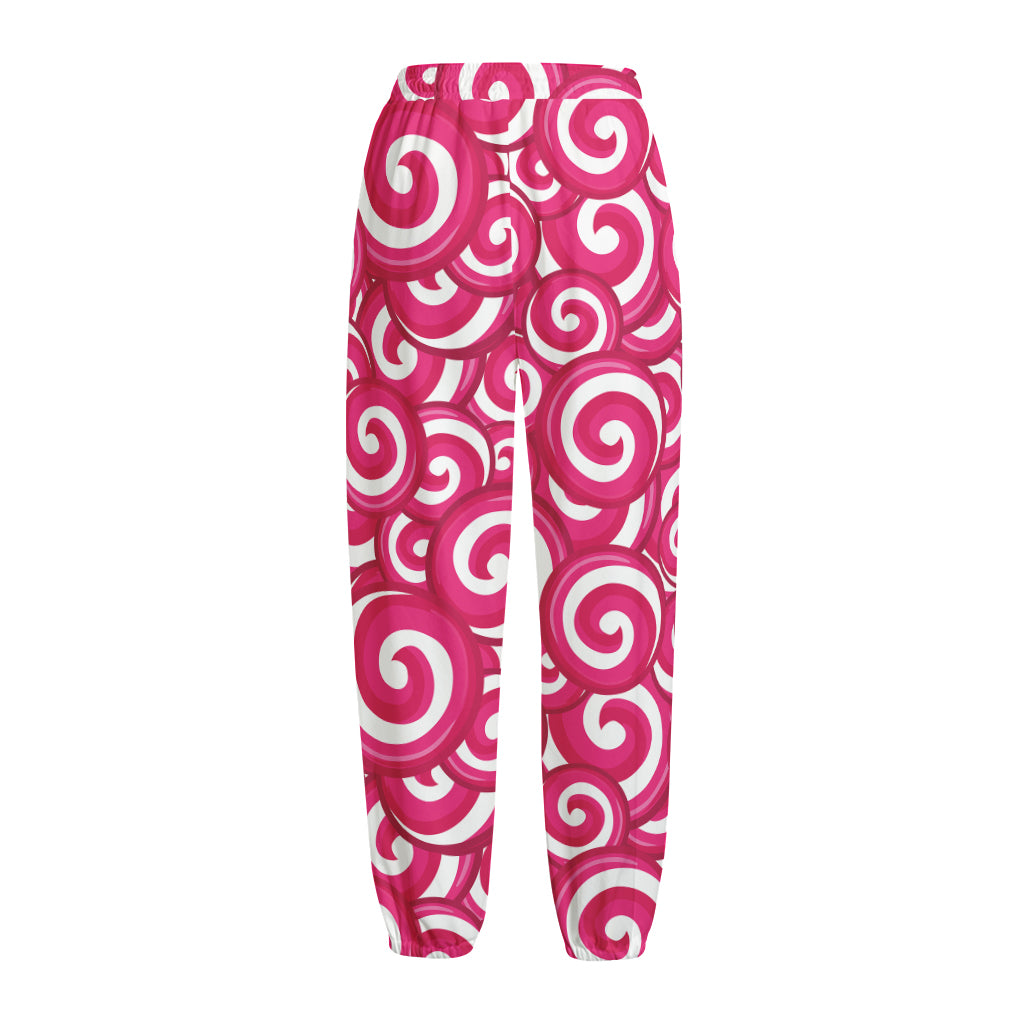 Pink Lollipop Candy Pattern Print Fleece Lined Knit Pants