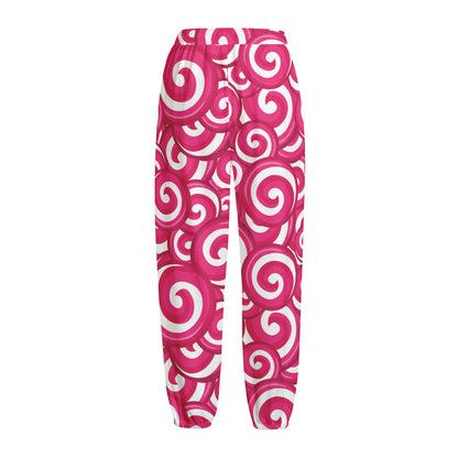 Pink Lollipop Candy Pattern Print Fleece Lined Knit Pants