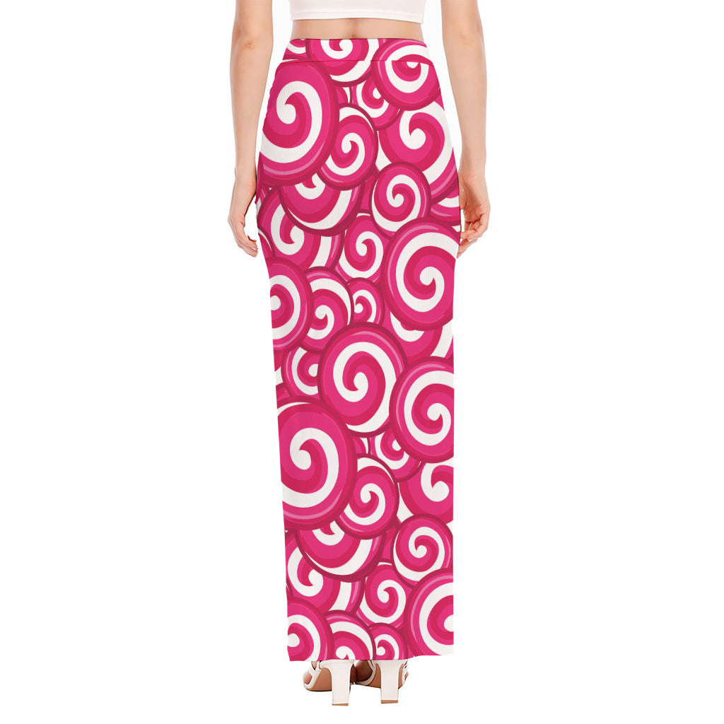 Pink Lollipop Candy Pattern Print High Slit Maxi Skirt