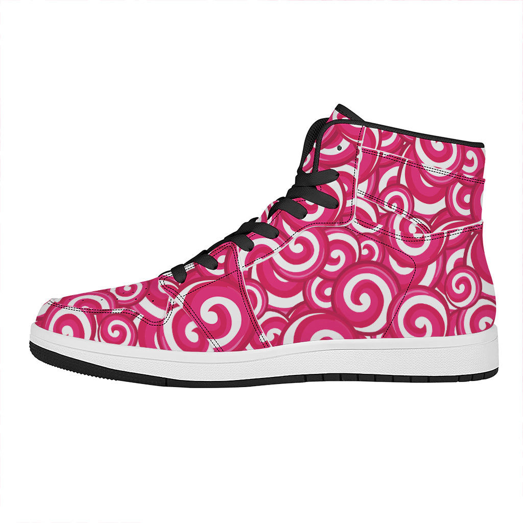 Pink Lollipop Candy Pattern Print High Top Leather Sneakers