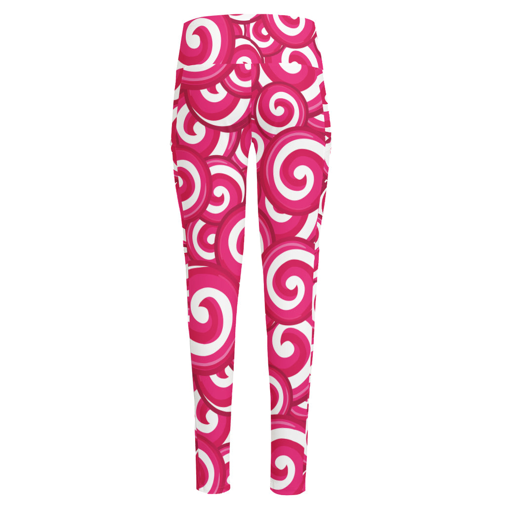 Pink Lollipop Candy Pattern Print High-Waisted Pocket Leggings