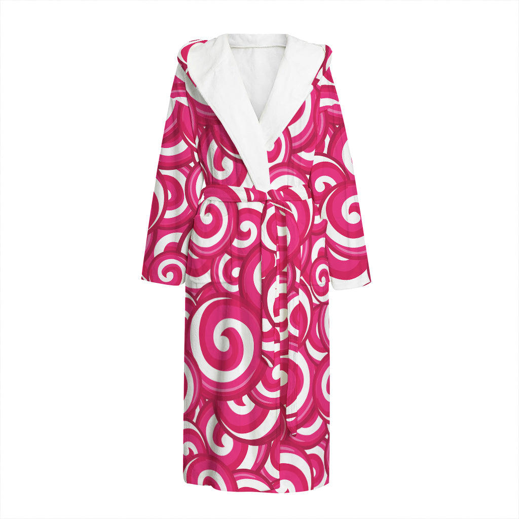 Pink Lollipop Candy Pattern Print Hooded Bathrobe