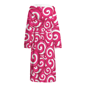 Pink Lollipop Candy Pattern Print Hooded Bathrobe