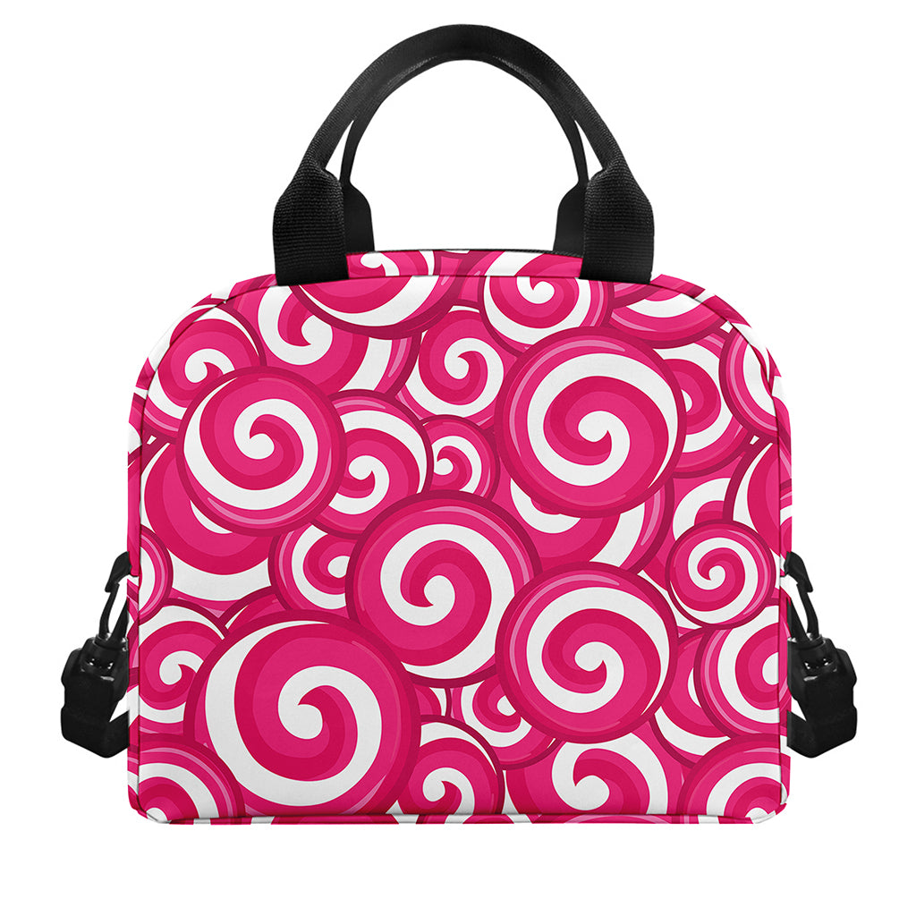 Pink Lollipop Candy Pattern Print Insulated Lunch Bag