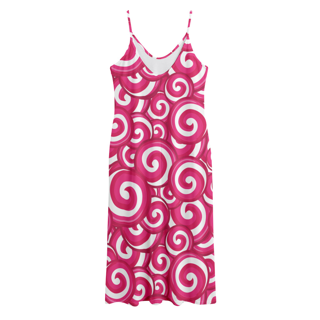 Pink Lollipop Candy Pattern Print Jersey Midi Cami Dress