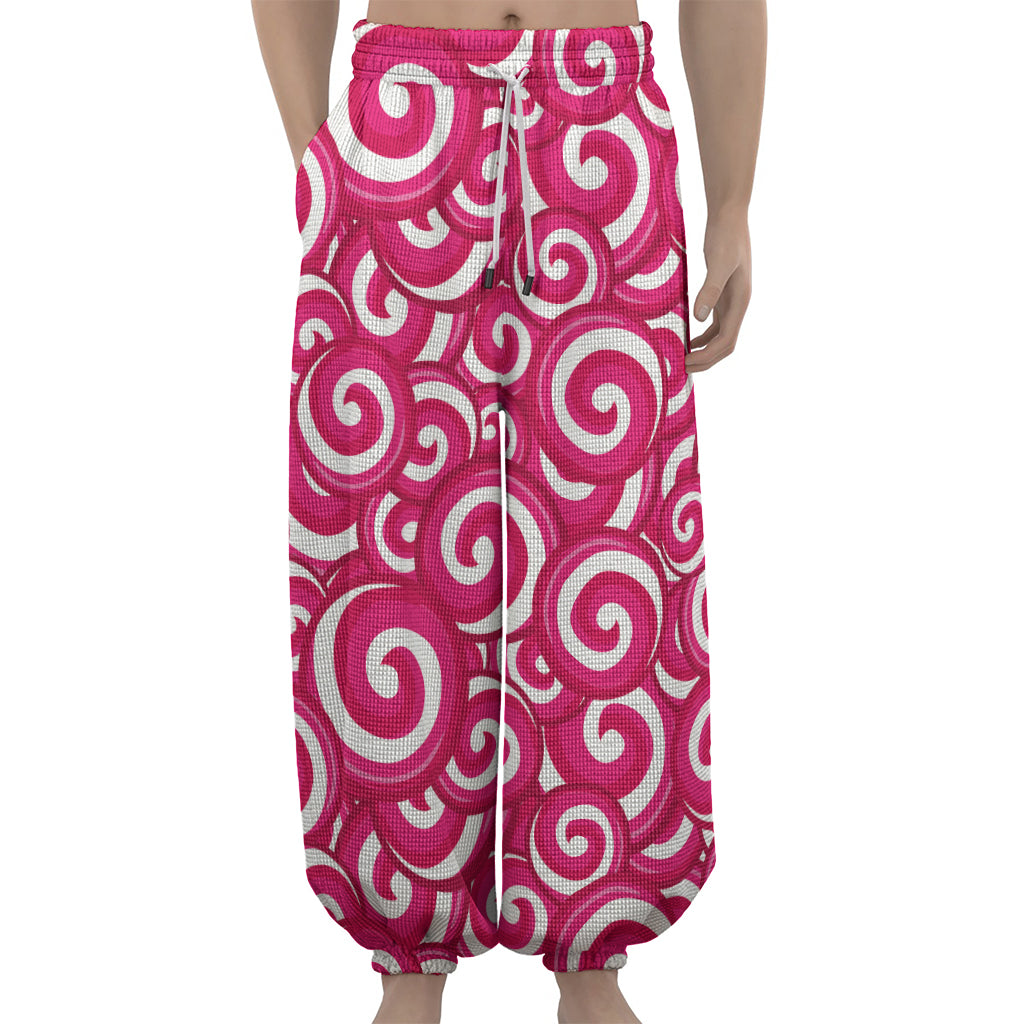 Pink Lollipop Candy Pattern Print Lantern Pants