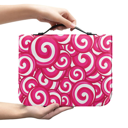 Pink Lollipop Candy Pattern Print Leather Bible Cover