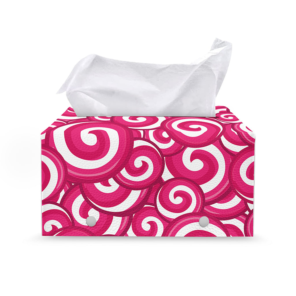 Pink Lollipop Candy Pattern Print Leather Tissue Box Cover