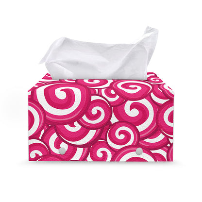 Pink Lollipop Candy Pattern Print Leather Tissue Box Cover