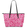 Pink Lollipop Candy Pattern Print Leather Tote Bag With Zipper