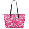 Pink Lollipop Candy Pattern Print Leather Tote Bag