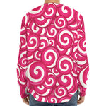 Pink Lollipop Candy Pattern Print Long Sleeve Baseball Jersey