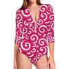 Pink Lollipop Candy Pattern Print Long Sleeve Swimsuit