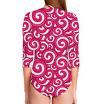 Pink Lollipop Candy Pattern Print Long Sleeve Swimsuit