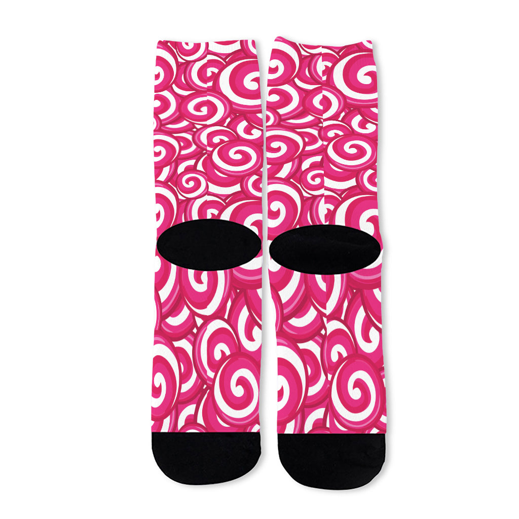 Pink Lollipop Candy Pattern Print Long Socks