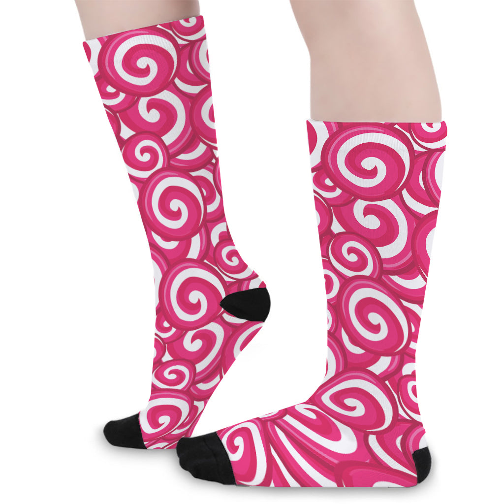 Pink Lollipop Candy Pattern Print Long Socks