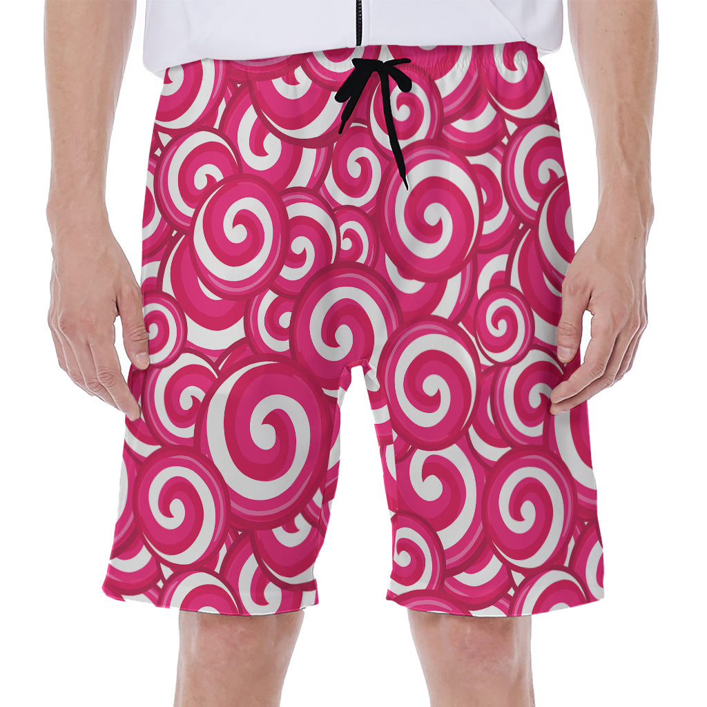 Pink Lollipop Candy Pattern Print Men's Beach Shorts