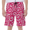 Pink Lollipop Candy Pattern Print Men's Beach Shorts