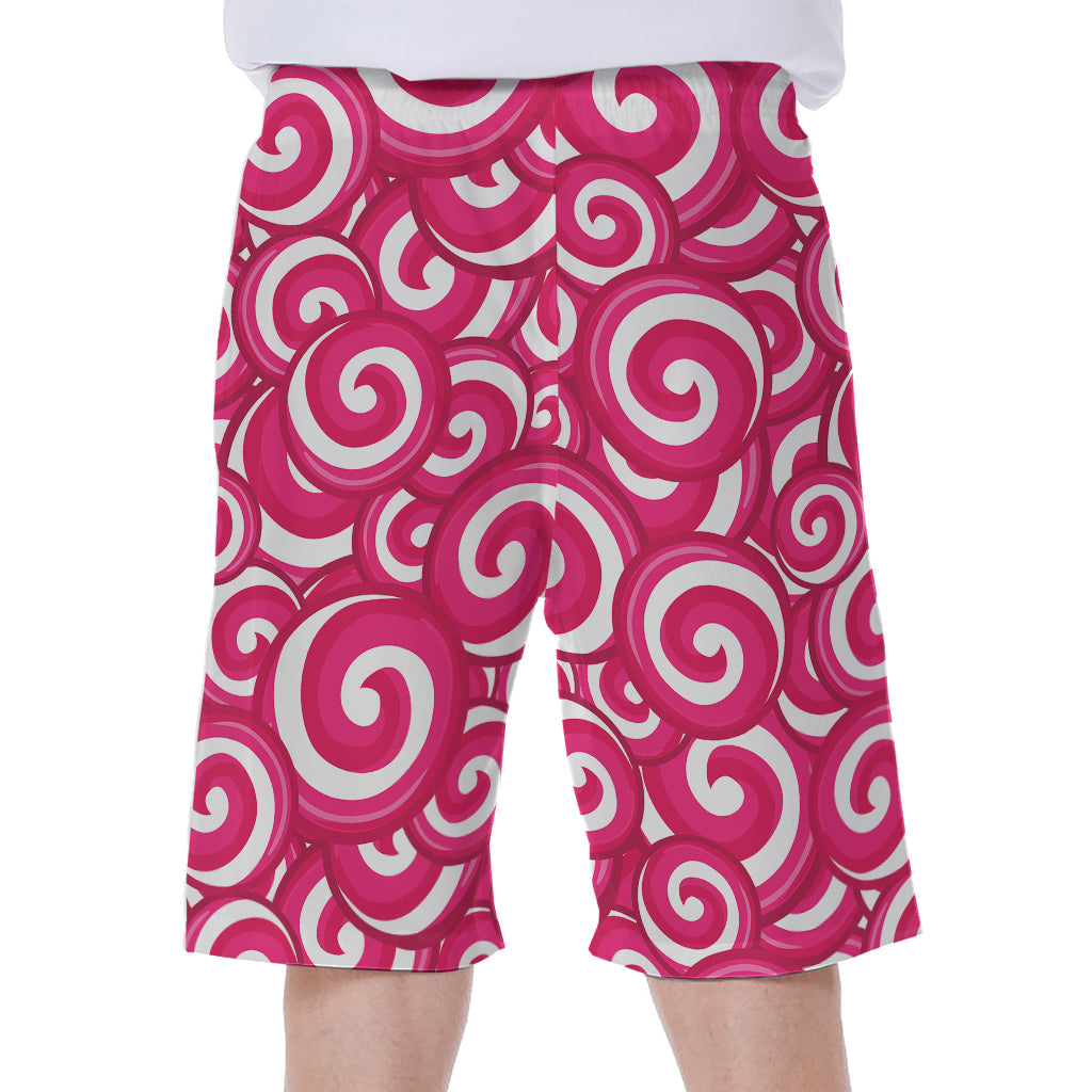 Pink Lollipop Candy Pattern Print Men's Beach Shorts