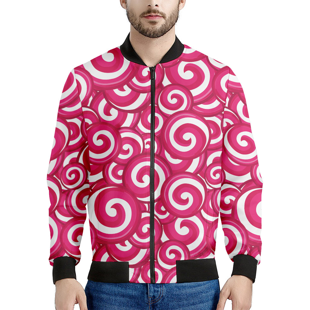 Pink Lollipop Candy Pattern Print Men's Bomber Jacket